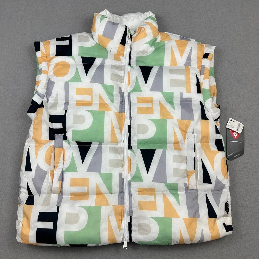FP Movement Vest Women Large Green Gray Blocked Logo Print PrimaLoft Puffer L